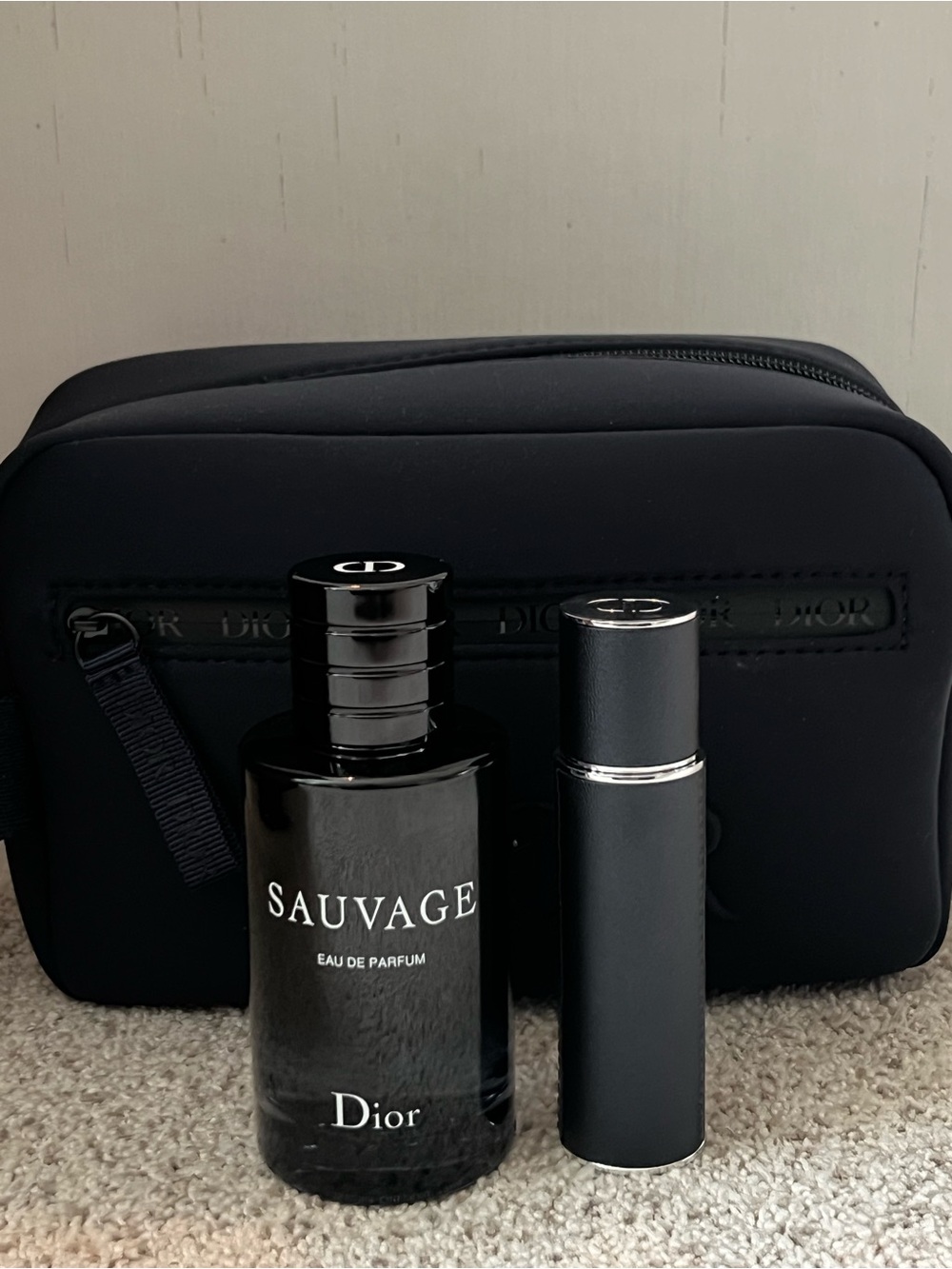 SAUVAGE by Christian Dior Men’s Cologne , Black Travel Bag, Not Used